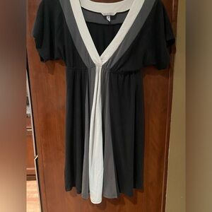 Speechless Black Midi Dress with Gray and White V-Panel Accents